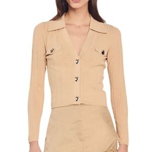 SANDRO V Neck Spread Collar Ribbed Cardigan - NEW XS